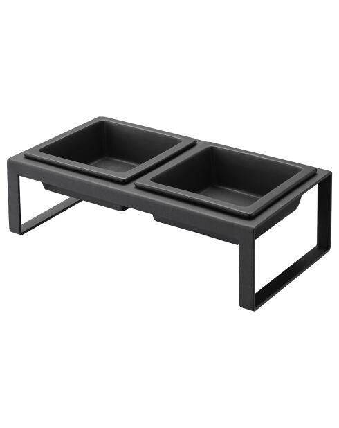 Double gamelle surélevée pour animaux Tower noire - 29x15.5x10 cm