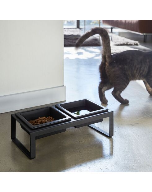 Double gamelle surélevée pour animaux Tower noire - 29x15.5x10 cm