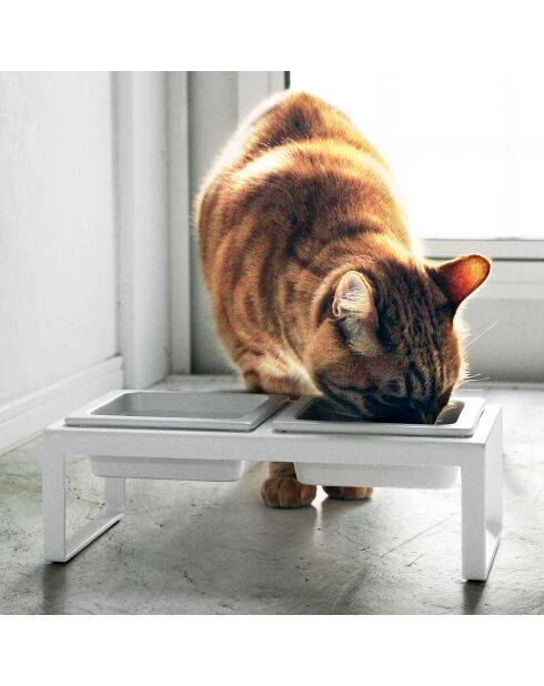 Double gamelle surélevée pour animaux Tower blanche - 29x15.5x10 cm