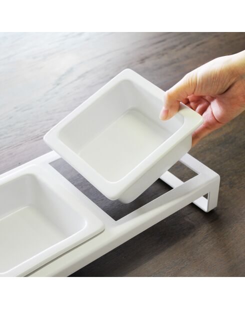 Weiße erhöhte Doppeltierschale in Turmform - 29x15,5x10 cm