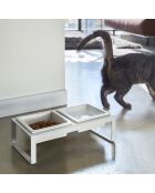 Double gamelle surélevée pour animaux Tower blanche - 29x15.5x10 cm