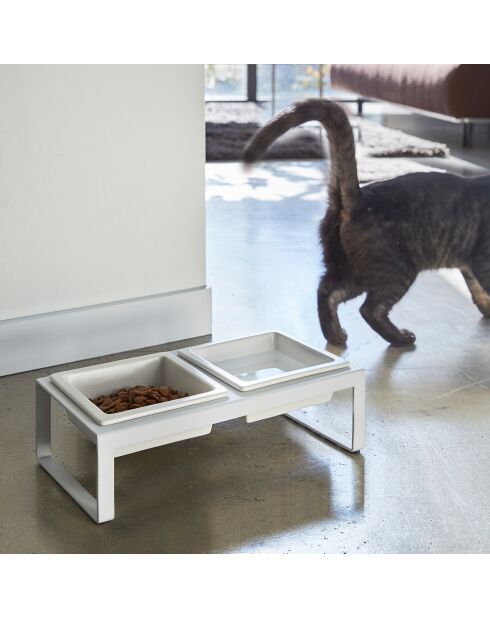 Double gamelle surélevée pour animaux Tower blanche - 29x15.5x10 cm