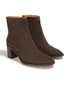 Bottines en Velours de Cuir Leona chocolat - Talon 5 cm