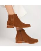 Bottines en Velours de Cuir Alexanne cognac