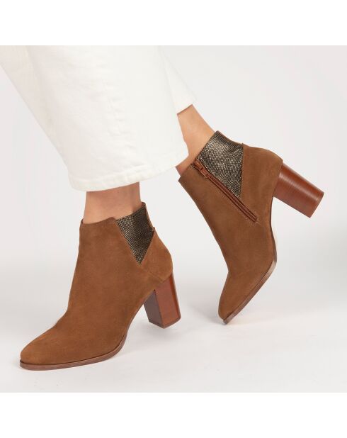 Bottines en Velours de Cuir Molly cognac - Talon 5,5 cm