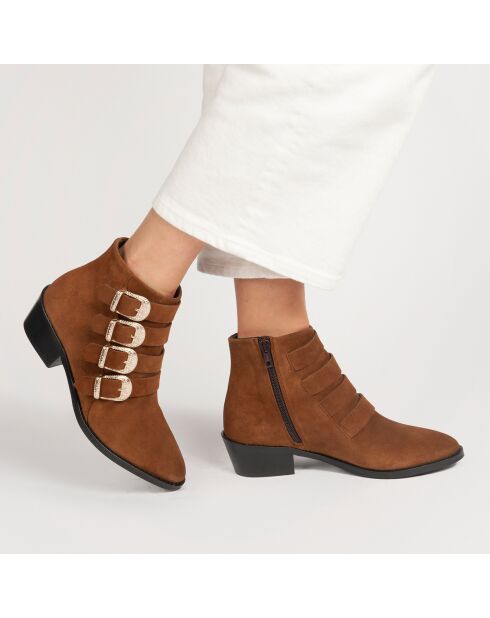 Bottines en Velours de Cuir Cathia cigare