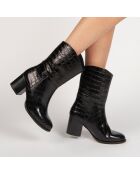 Bottines en Cuir croco Goldy noires - Talon 5 cm