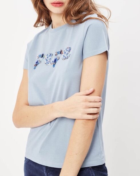 T-Shirt col rond Logo à sequins bleu