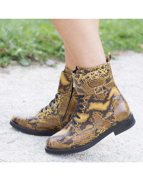 Boots en Cuir python London jaunes