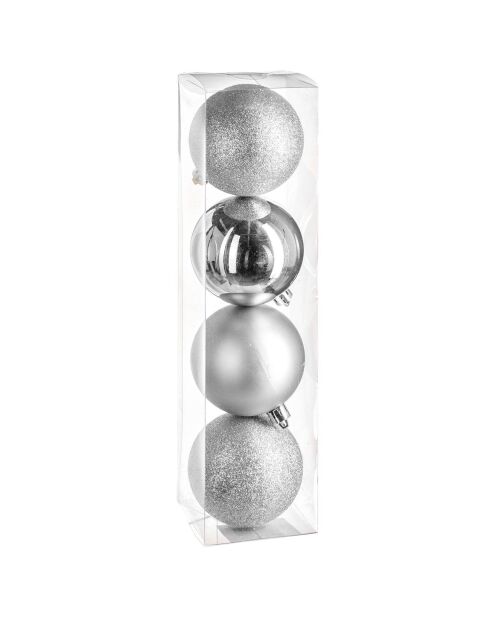 4 Boules de Noël argentées - D.8 cm