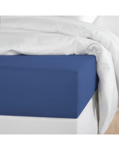 Drap housse Satin Olivia bleu indigo