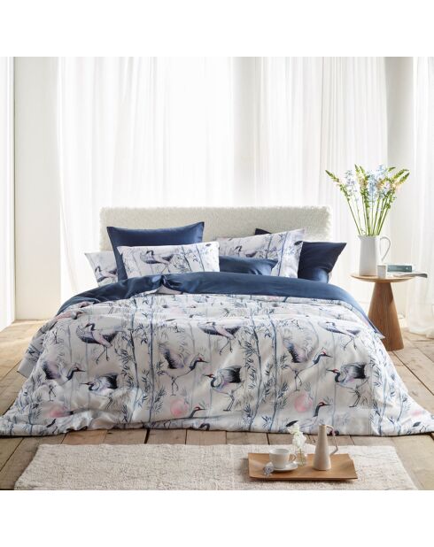 Parure housse de couette satin de coton Mont Blanc blanc/bleu