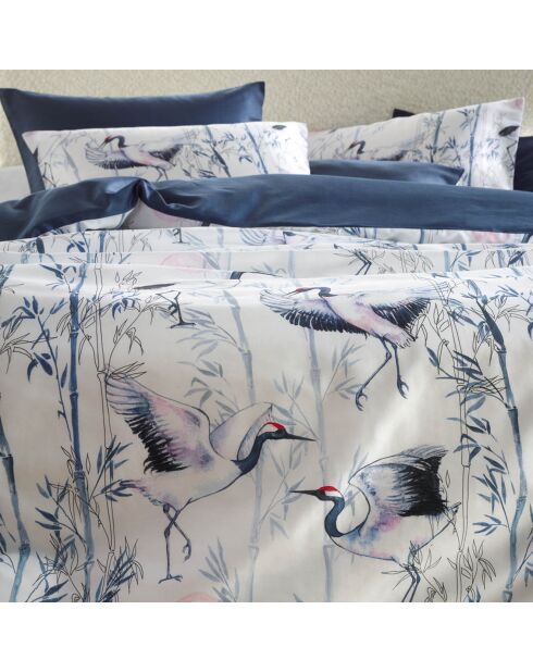 Parure housse de couette satin de coton Mont Blanc blanc/bleu