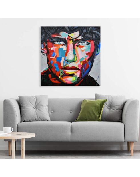 Tableau Visage de jeune garçon multicolore - 80x80 cm