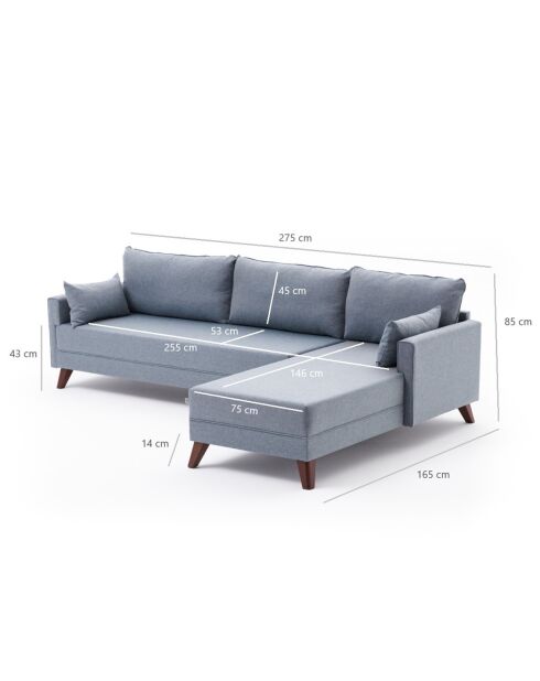 Canapé d'angle gauche Bella bleu - 275x165x85 cm