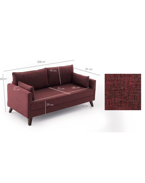 Canapé 3 places convertible Bella bordeaux - 208x85x81 cm