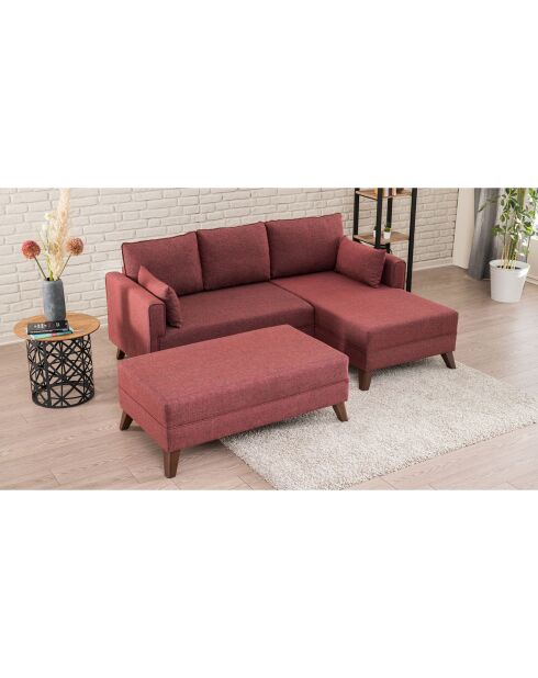 Canapé d'angle droit convertible & pouf Bella bordeaux - 205x85x140 cm