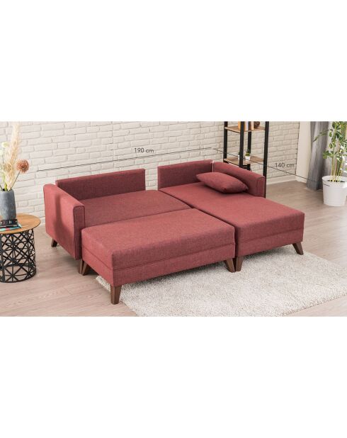Canapé d'angle droit convertible & pouf Bella bordeaux - 205x85x140 cm