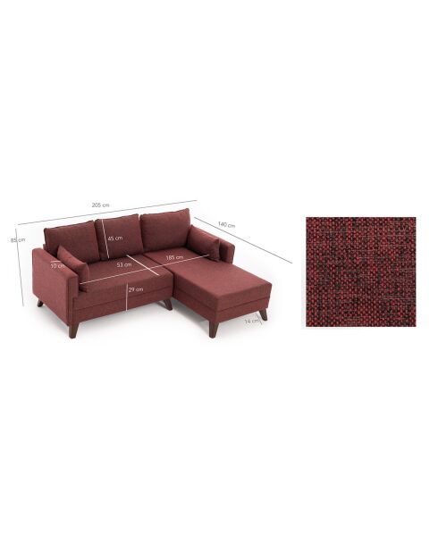 Canapé d'angle droit convertible & pouf Bella bordeaux - 205x85x140 cm