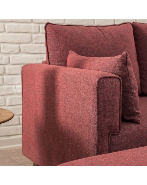 Canapé d'angle droit convertible & pouf Bella bordeaux - 205x85x140 cm