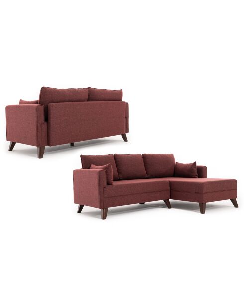 Canapé d'angle droit convertible & pouf Bella bordeaux - 205x85x140 cm
