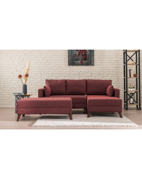 Canapé d'angle droit convertible & pouf Bella bordeaux - 205x85x140 cm