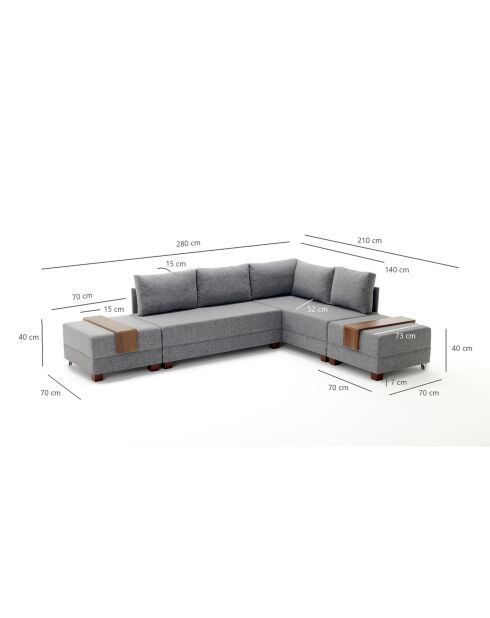 Canapé d'angle droit convertible Fly bordeaux - 210x80x280 cm