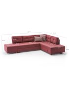 Canapé d'angle droit convertible Manama bordeaux - 280x85x206 cm