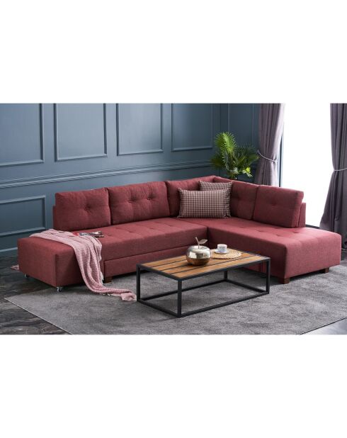 Canapé d'angle droit convertible Manama bordeaux - 280x85x206 cm