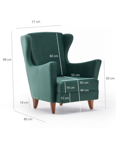 Fauteuil Lola Berjer  Velours vert - 77x80x98 cm