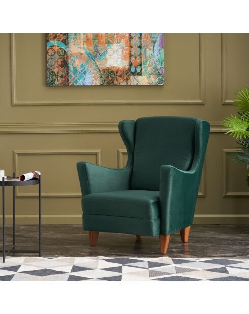 Fauteuil Lola Berjer  Velours vert - 77x80x98 cm