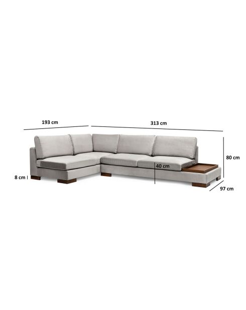 Canapé d'angle gauche avec pouf Tulip gris clair - 313x97x63 cm
