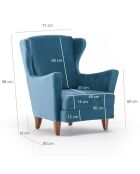 Fauteuil Lola Berjer Velours turquoise - 77x80x98 cm