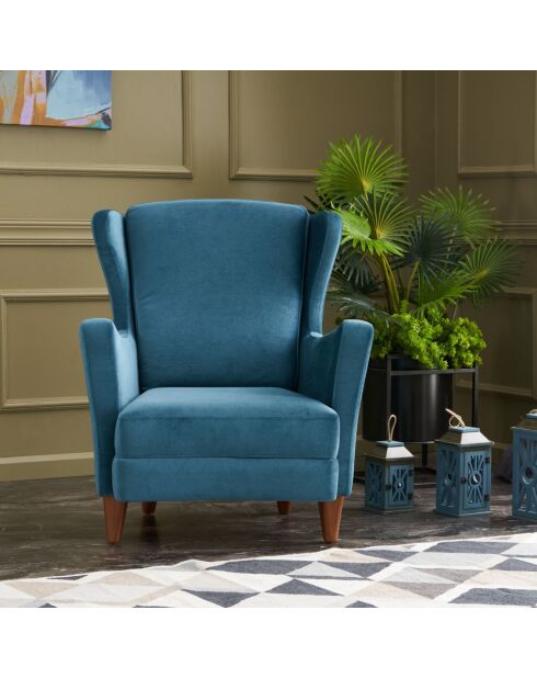 Fauteuil Lola Berjer Velours turquoise - 77x80x98 cm