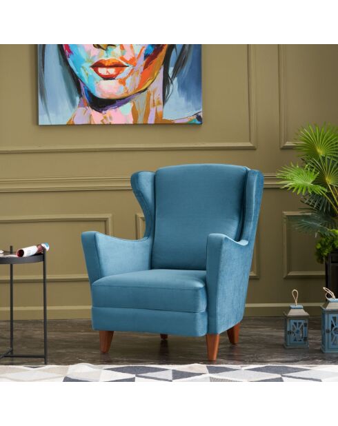 Fauteuil Lola Berjer Velours turquoise - 77x80x98 cm