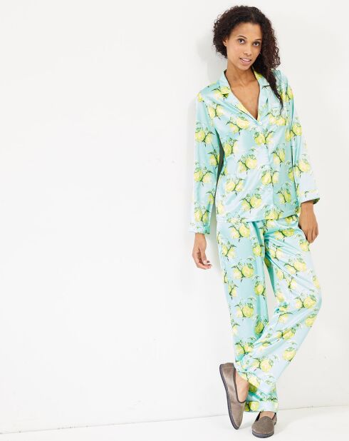 Pyjama satiné Lemon turquoise/jaune/vert