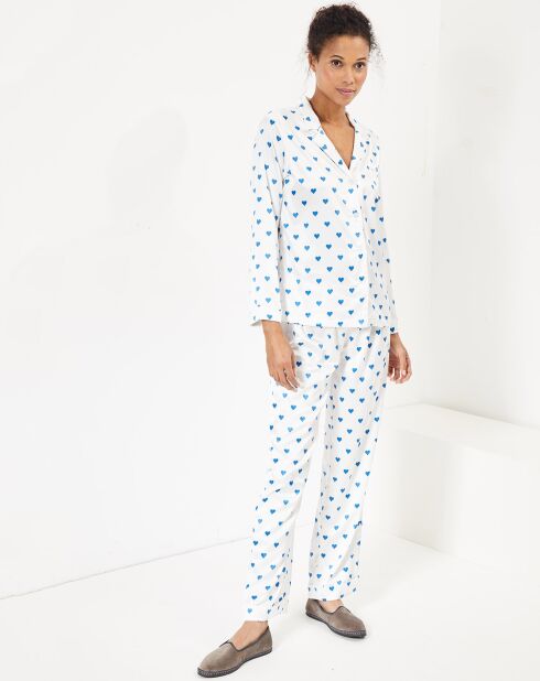 Pyjama satiné Heart imprimé blanc/bleu