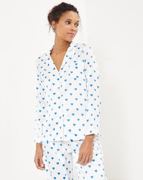 Pyjama satiné Heart imprimé blanc/bleu