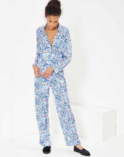 Paula satijnen pyjama met blauw/witte print