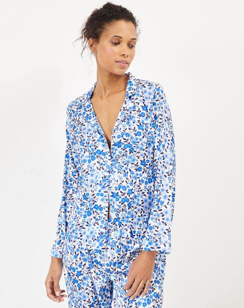 Paula satijnen pyjama met blauw/witte print