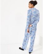 Pyjama satiné Paula imprimé bleu/blanc