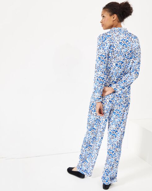 Paula satijnen pyjama met blauw/witte print