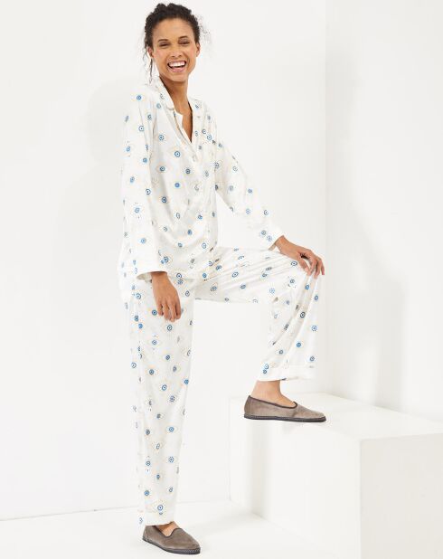 Pyjama satiné Eye blanc/bleu/doré