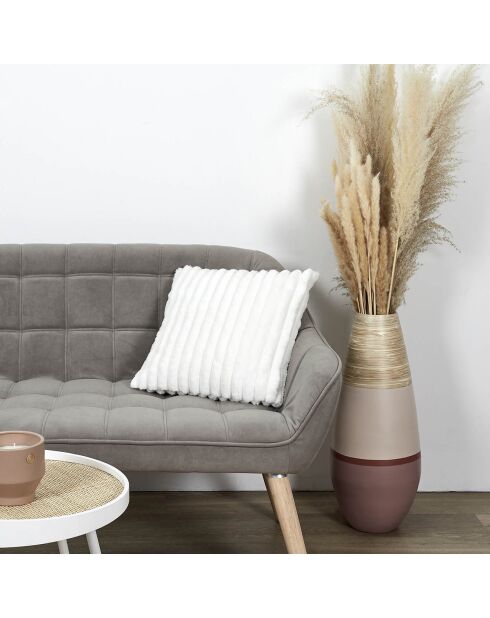 Coussin flanelle côtelé sherpa écru - 40x40 cm