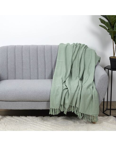 Jeté de canapé gaufré vert d'eau - 160x130 cm