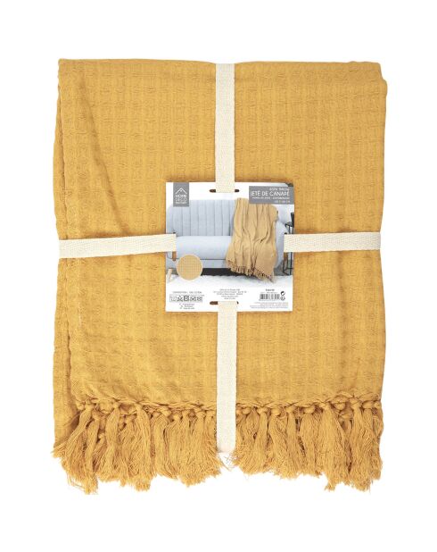 Jeté de canapé gaufré ocre - 160x130 cm