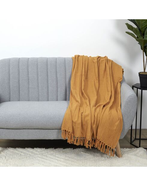 Jeté de canapé gaufré ocre - 160x130 cm