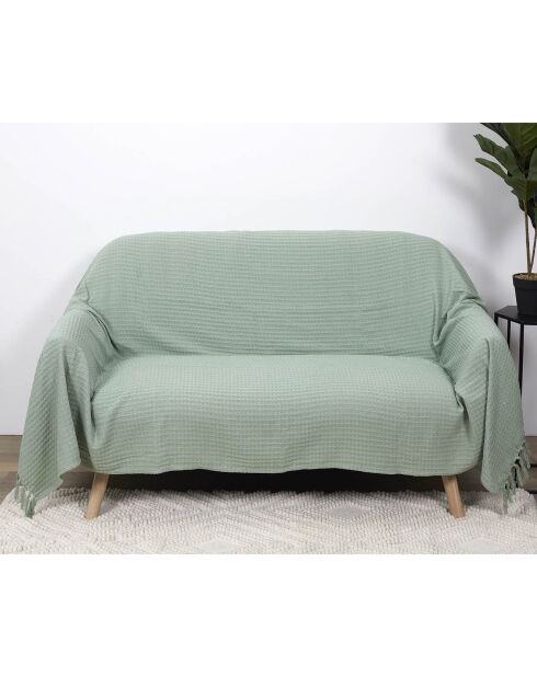 Jeté de canapé gaufré vert d'eau - 250x170 cm