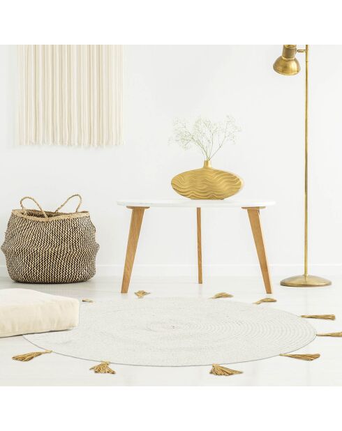 Tapis rond Coton pompon beige - D.90 cm