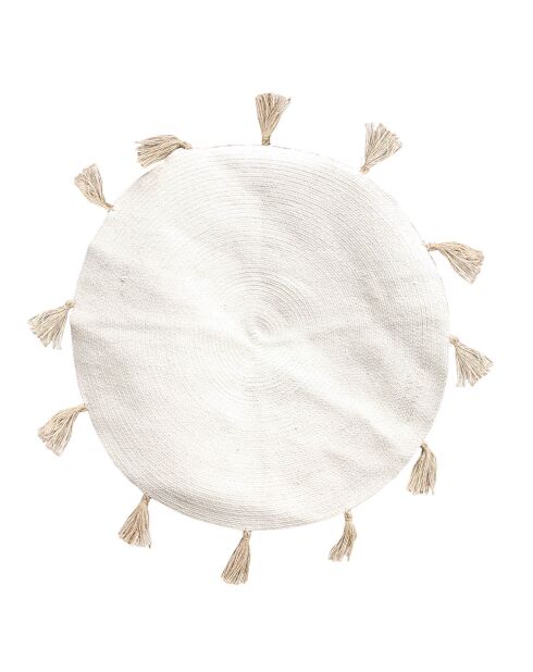 Tapis rond Coton pompon beige - D.90 cm